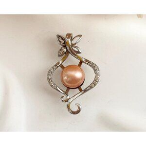 Rose Gold Pink Pearl CZ Gemstone Sterling Silver 925 Vintage Pendant | Charm